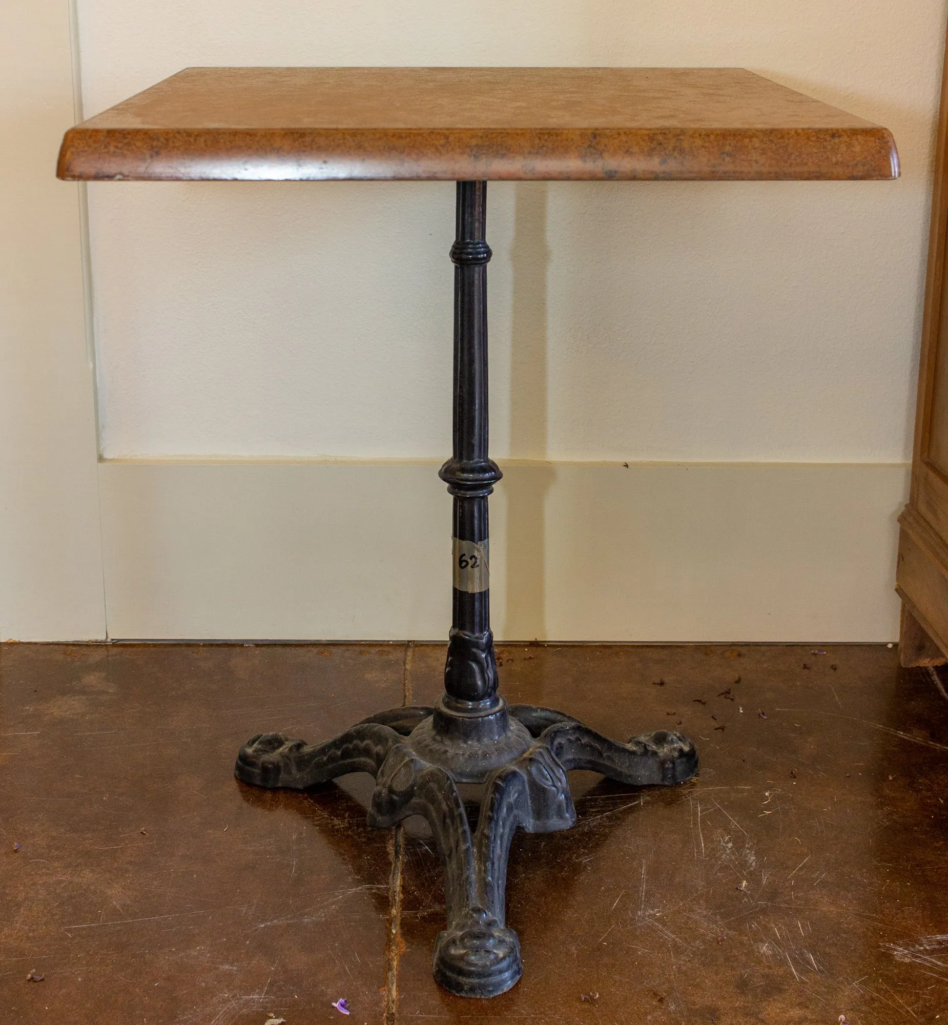 Vintage French Iron Base Bistro Tables with Square Fiberglass Faux "Stone" Top