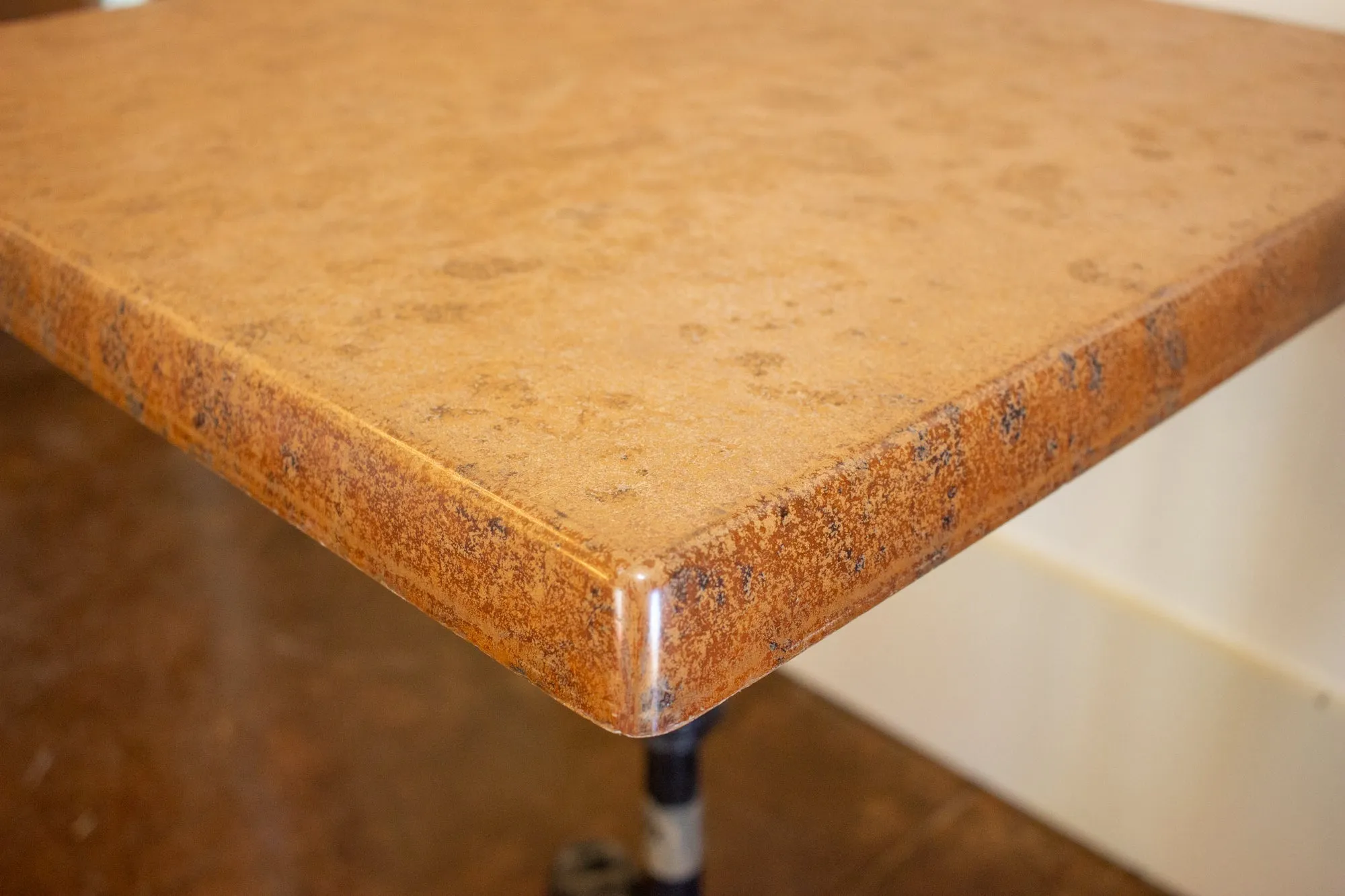 Vintage French Iron Base Bistro Tables with Square Fiberglass Faux "Stone" Top
