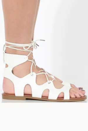 White Lace Up Gladiator Sandals - Adina