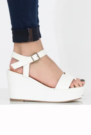 White PU Open Toe Wedge Sandals - Kennie