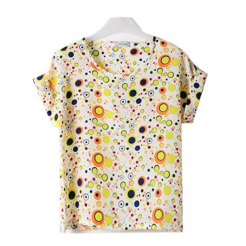 Women Chiffon T-Shirts Ladies Loose Short Sleeve Shirts Striped Heart Lip Tops
