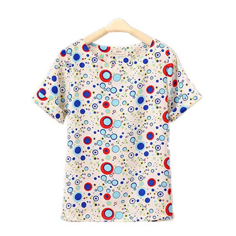 Women Chiffon T-Shirts Ladies Loose Short Sleeve Shirts Striped Heart Lip Tops