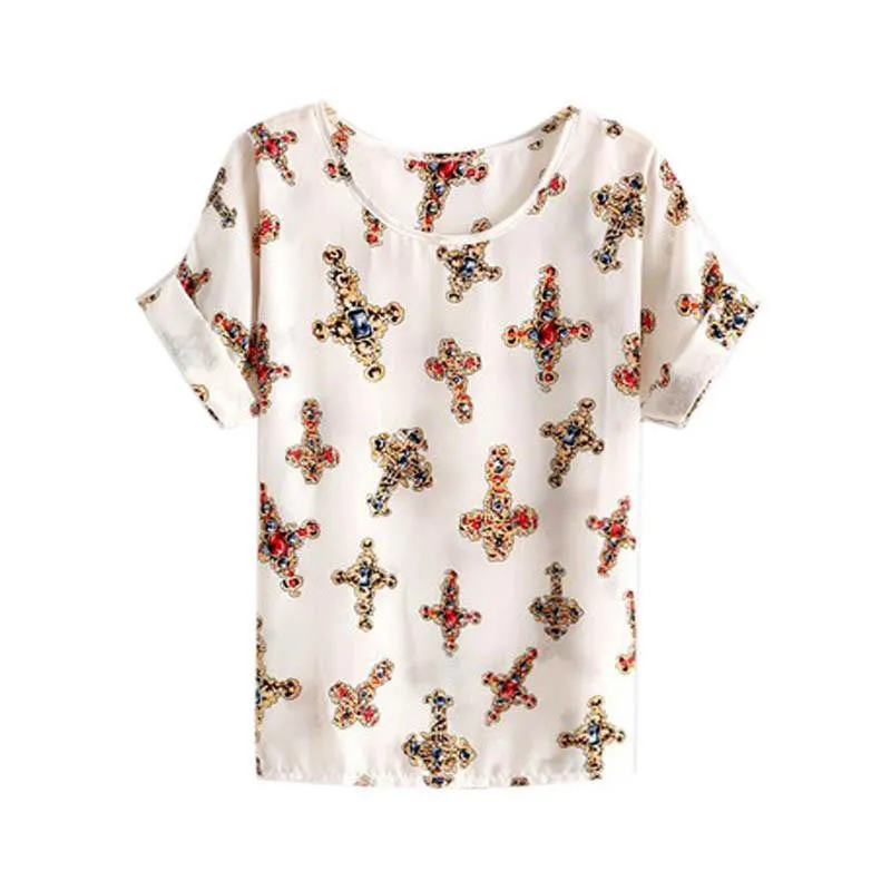 Women Chiffon T-Shirts Ladies Loose Short Sleeve Shirts Striped Heart Lip Tops