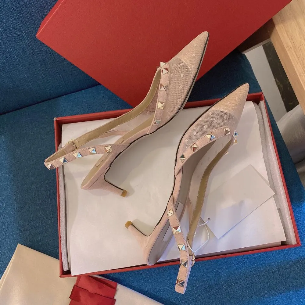 Women Rivet High Thin Heels Pointed Toes Sandals