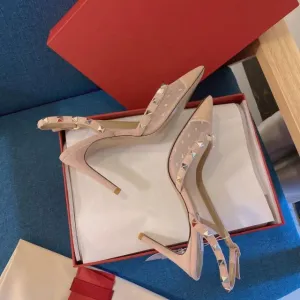 Women Rivet High Thin Heels Pointed Toes Sandals