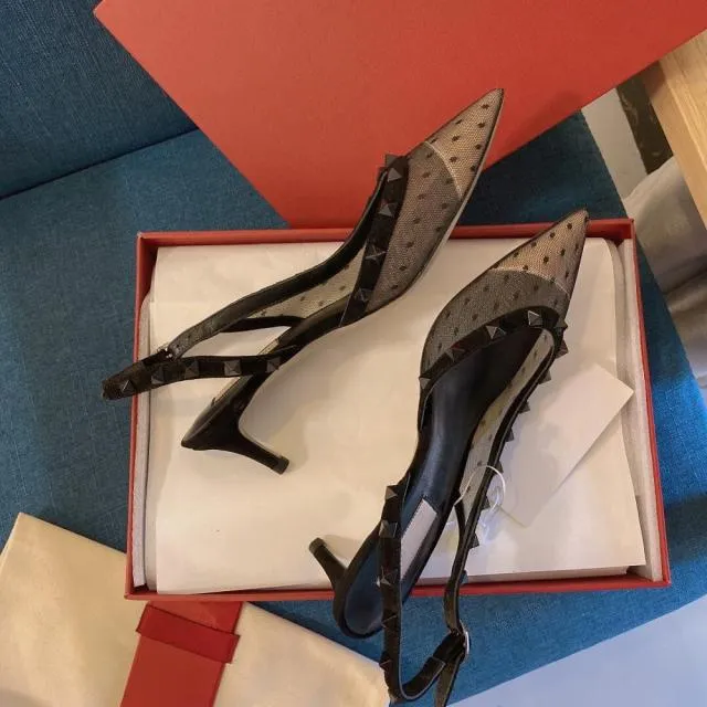 Women Rivet High Thin Heels Pointed Toes Sandals