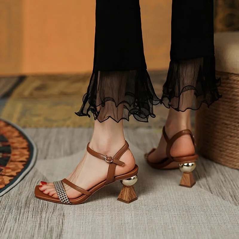 Women Sandals Cow Leather Back Strap Shoes