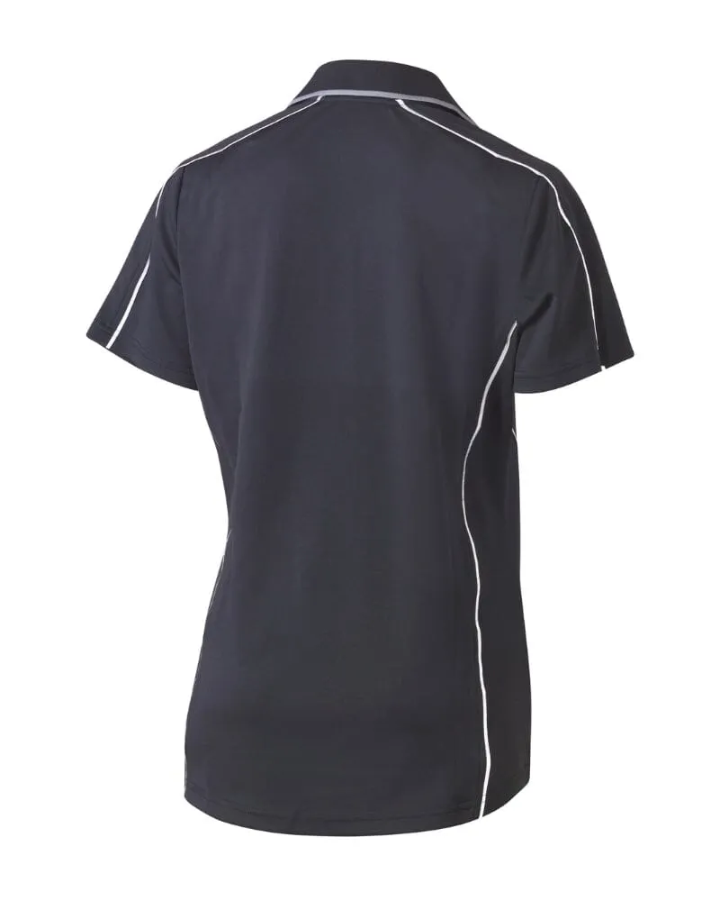 Womens Cool Mesh Polo Shirt With Reflective Piping - Charcoal