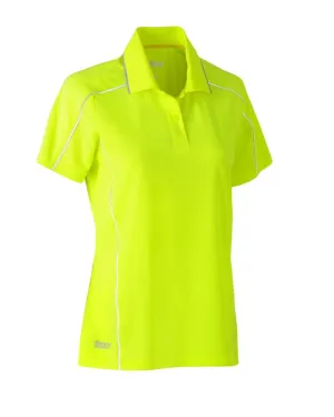 Womens Cool Mesh Polo Shirt With Reflective Piping - Hi Vis Yellow