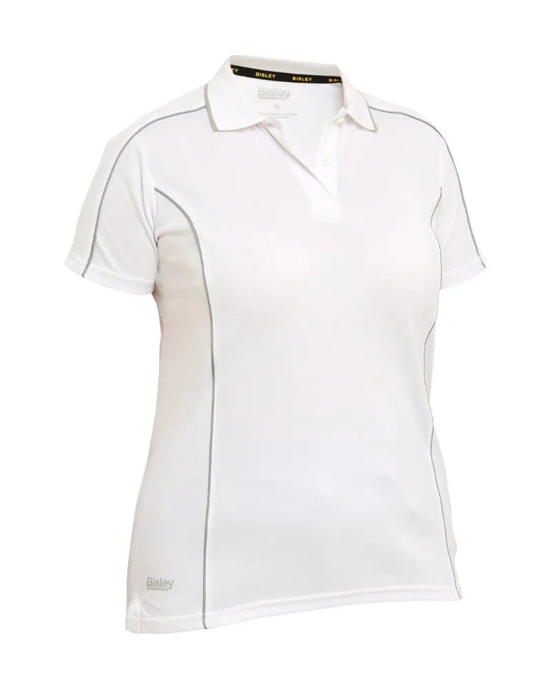 Womens Cool Mesh Polo Shirt With Reflective Piping - White
