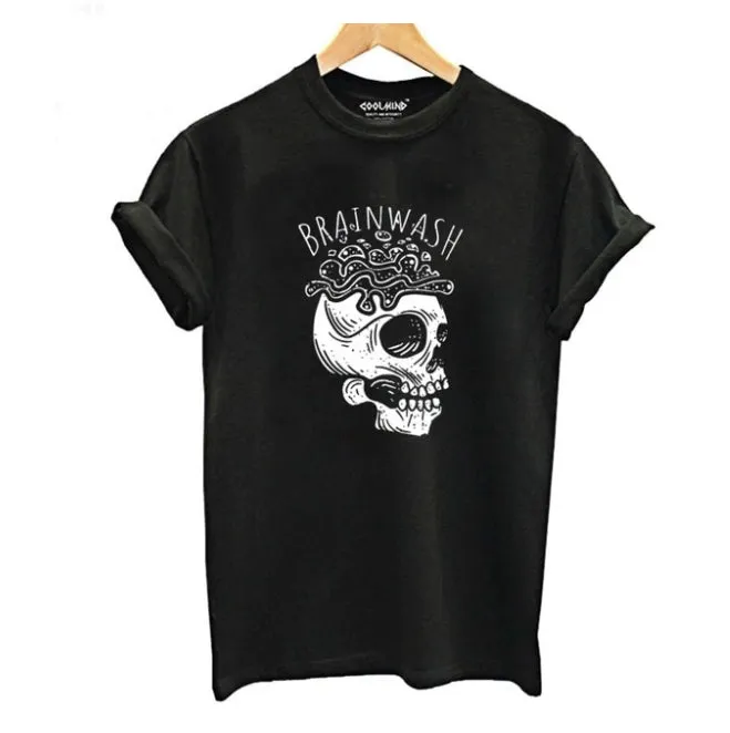 Womens Cool Mind 100% Cotton Skull Brainwash T shirt