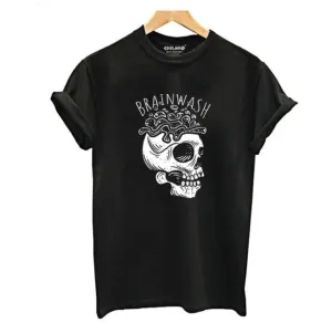 Womens Cool Mind 100% Cotton Skull Brainwash T shirt