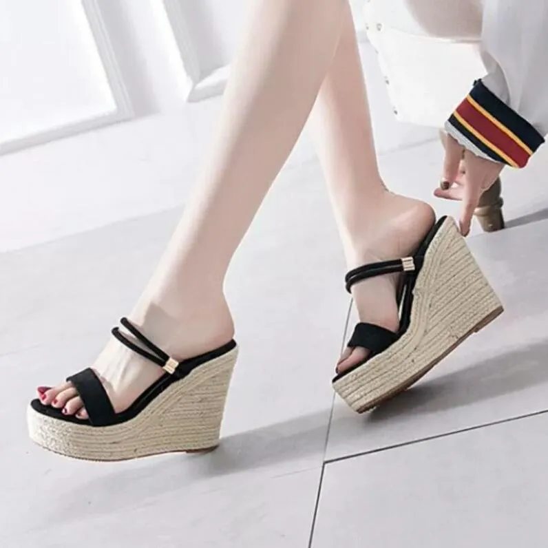 Women's Petite Slip On Platform Wedge Sandals MS387