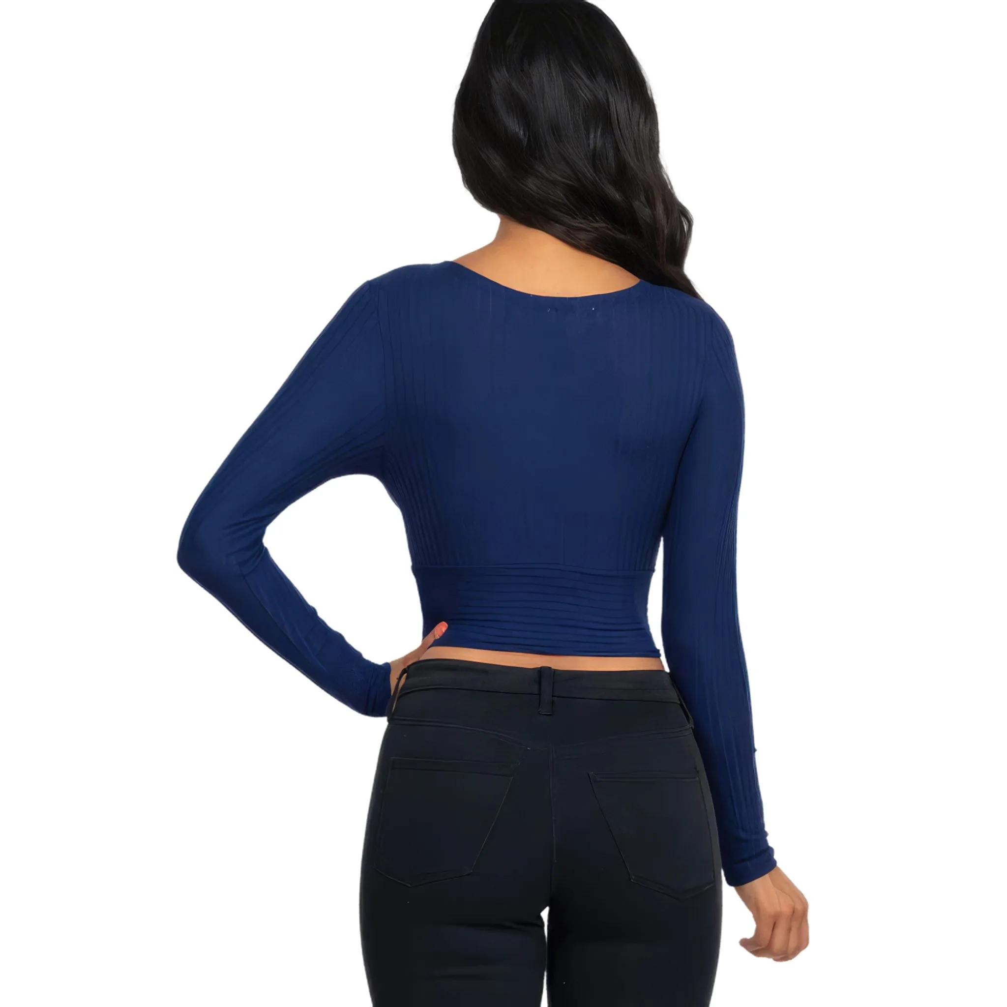 Women's Ribbed Wrap Front Long Sleeve Top - Available in Mocha and More