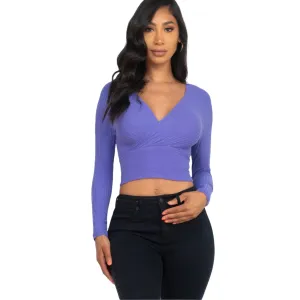 Women's Ribbed Wrap Front Long Sleeve Top - Available in Mocha and More