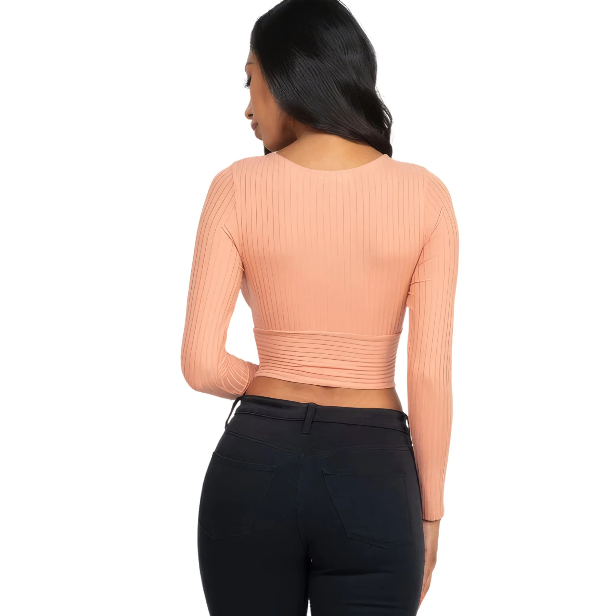Women's Ribbed Wrap Front Long Sleeve Top - Available in Mocha and More