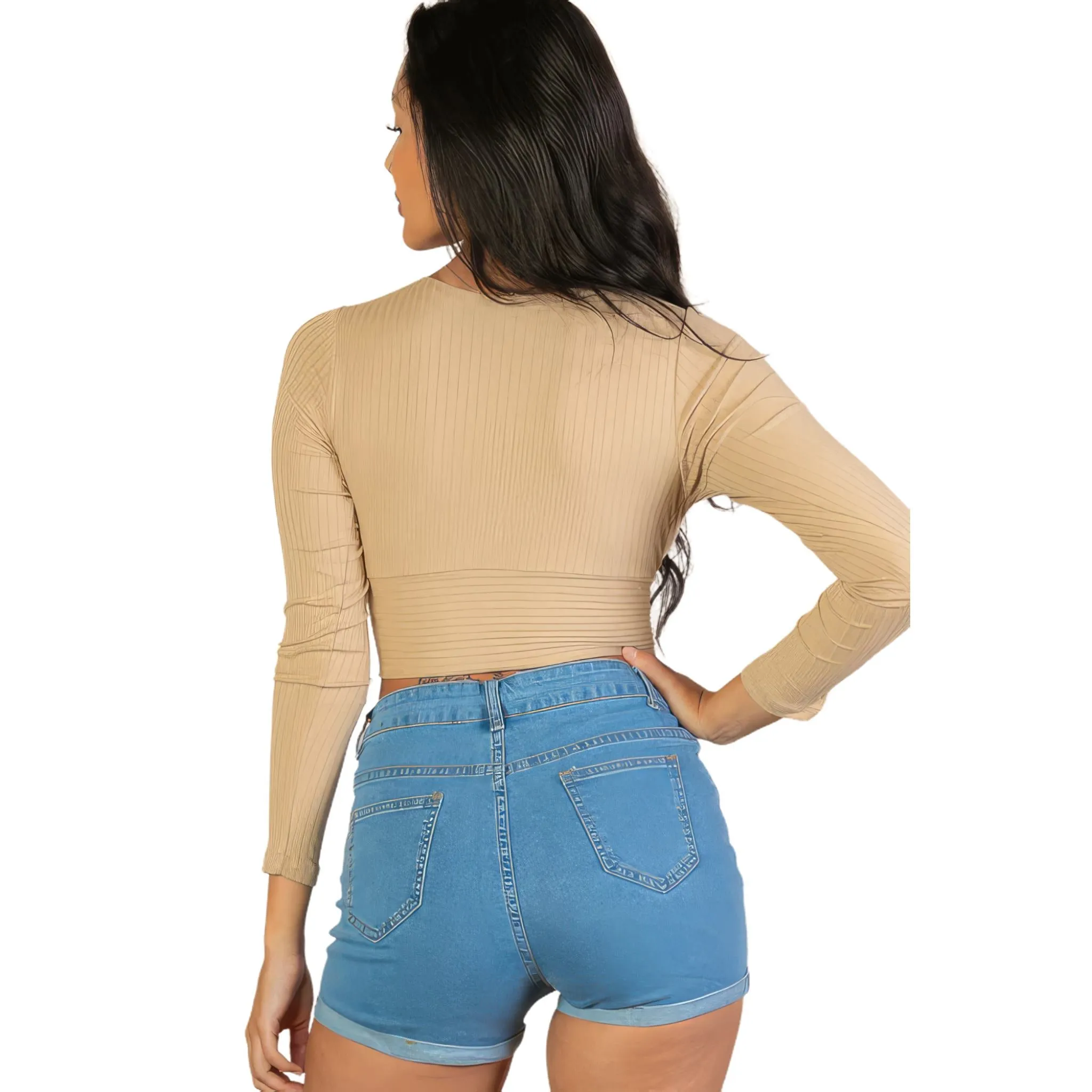 Women's Ribbed Wrap Front Long Sleeve Top - Available in Mocha and More