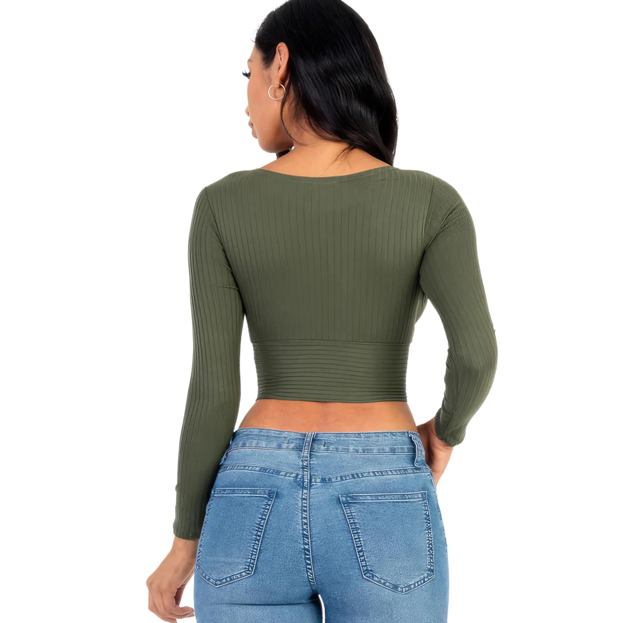 Women's Ribbed Wrap Front Long Sleeve Top - Available in Mocha and More