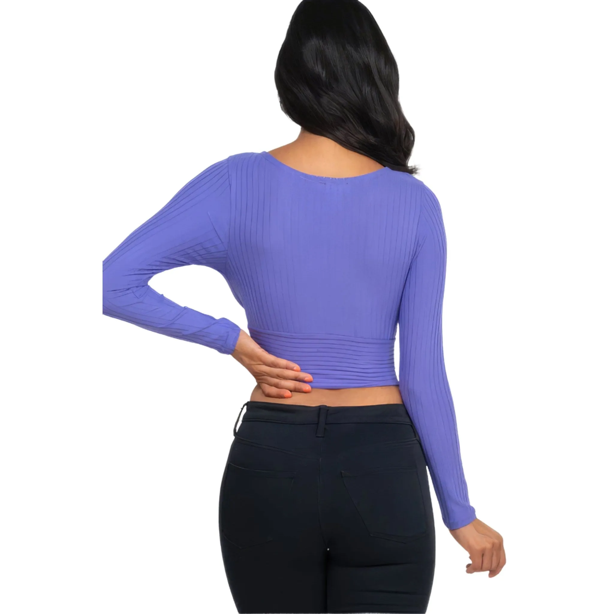 Women's Ribbed Wrap Front Long Sleeve Top - Available in Mocha and More