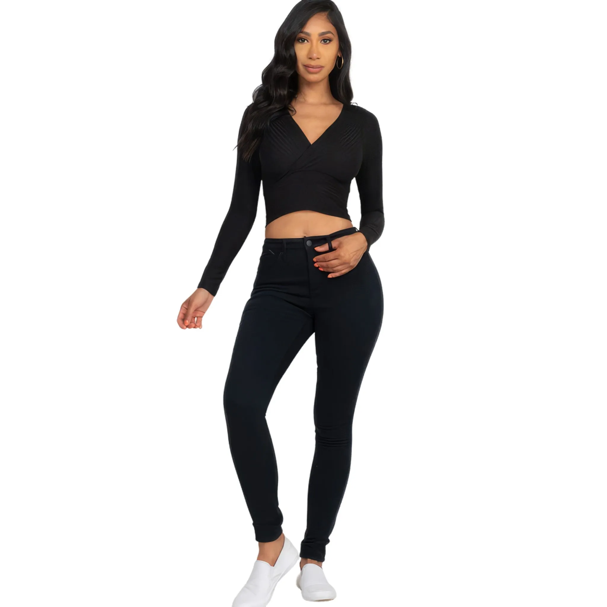 Women's Ribbed Wrap Front Long Sleeve Top - Available in Mocha and More
