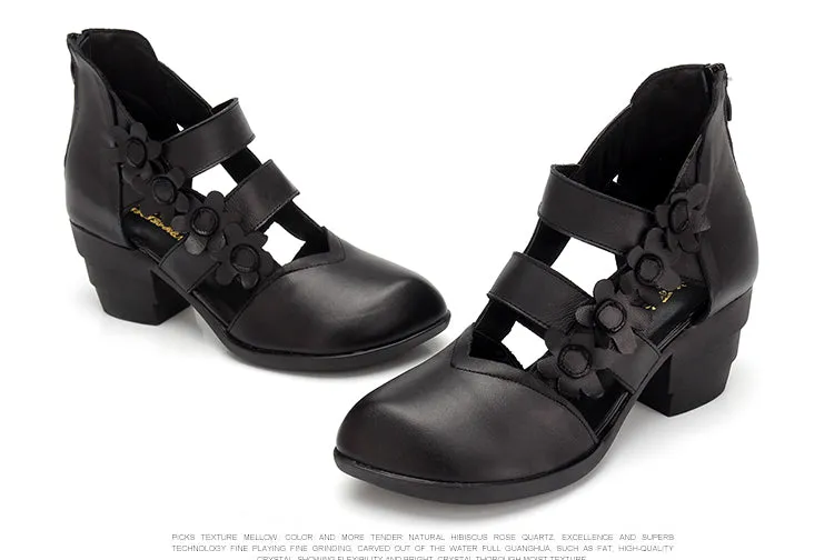 Women's Sandals High Heel Cross Straps Gladiator Sandals / Ethnic Style Flower Small Sharp Point Genuine Leather sandals for women