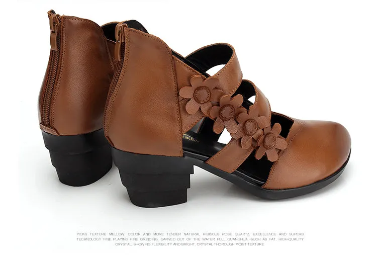 Women's Sandals High Heel Cross Straps Gladiator Sandals / Ethnic Style Flower Small Sharp Point Genuine Leather sandals for women