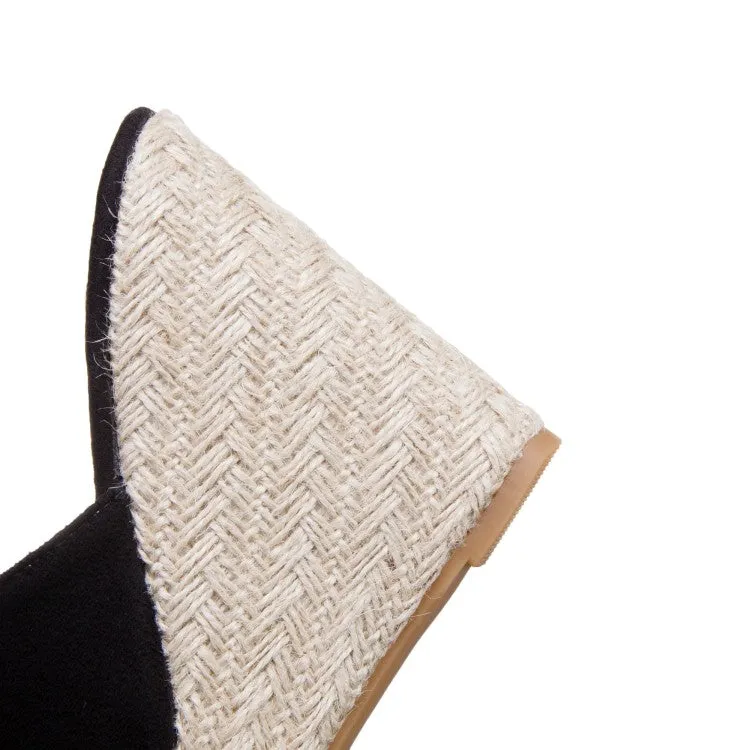 Women's Solid Color Suede Woven Wedge Heel Platform Sandals
