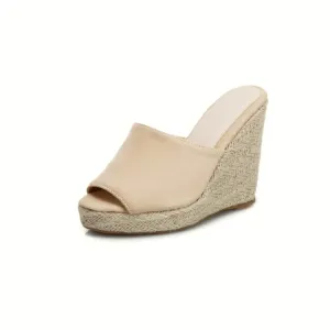 Women's Solid Color Suede Woven Wedge Heel Platform Sandals