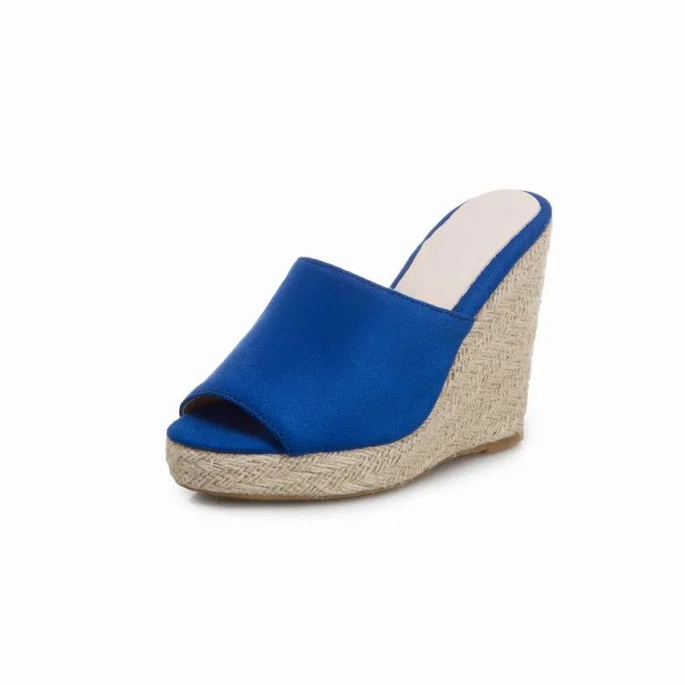 Women's Solid Color Suede Woven Wedge Heel Platform Sandals
