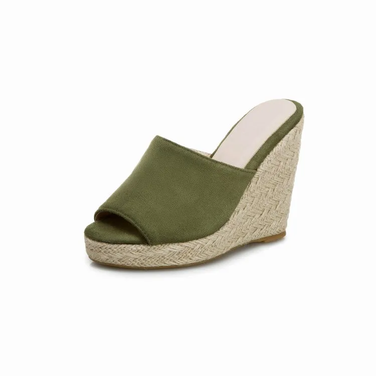 Women's Solid Color Suede Woven Wedge Heel Platform Sandals