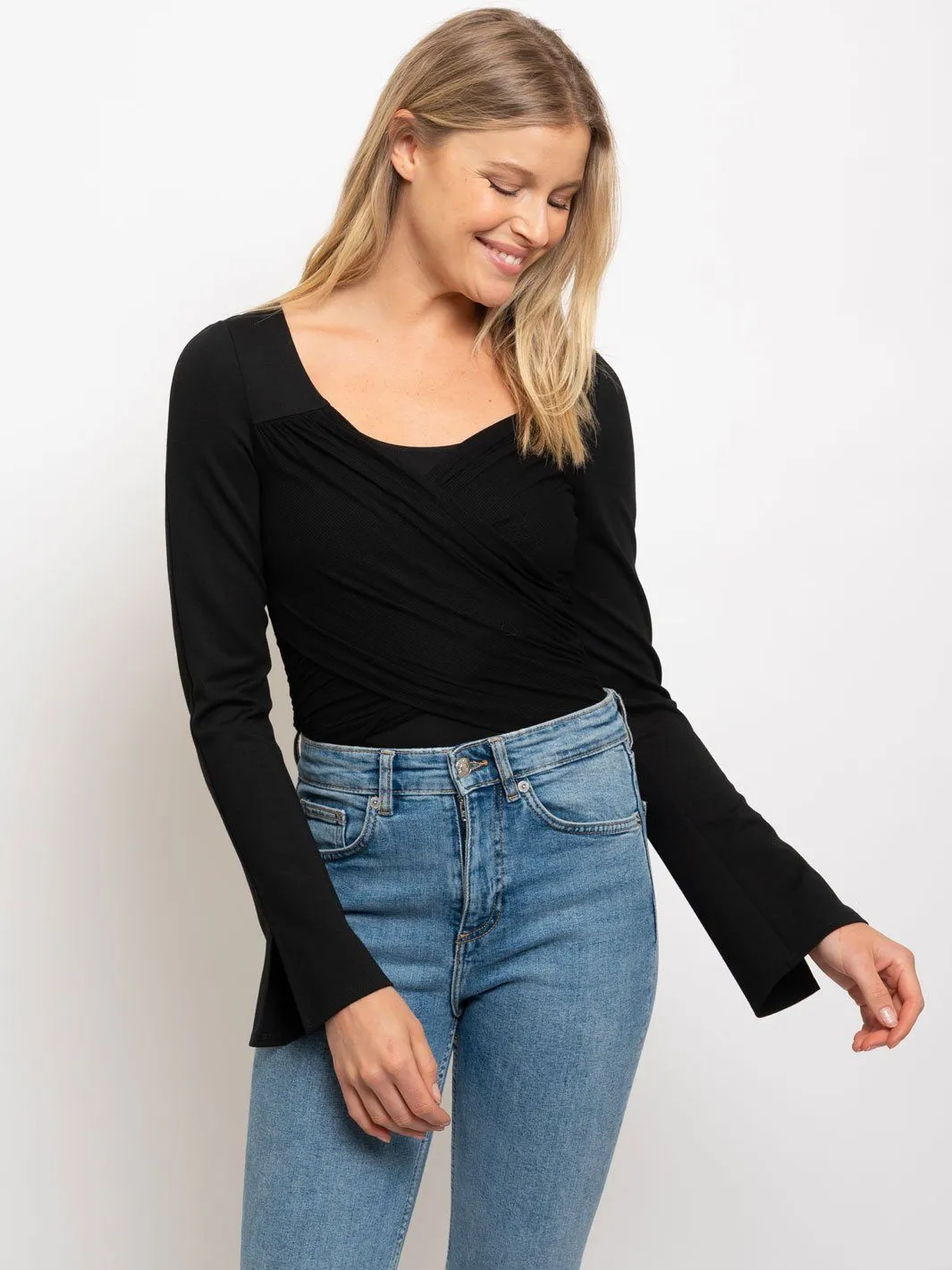 WOMEN'S WRAP FRONT DETAIL BODYSUIT