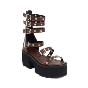 Women's's Rivets Buckle High Heel Platform Gladiator Sandals