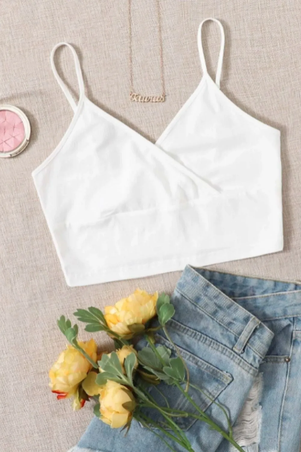 Wrap Neck Crop Top White