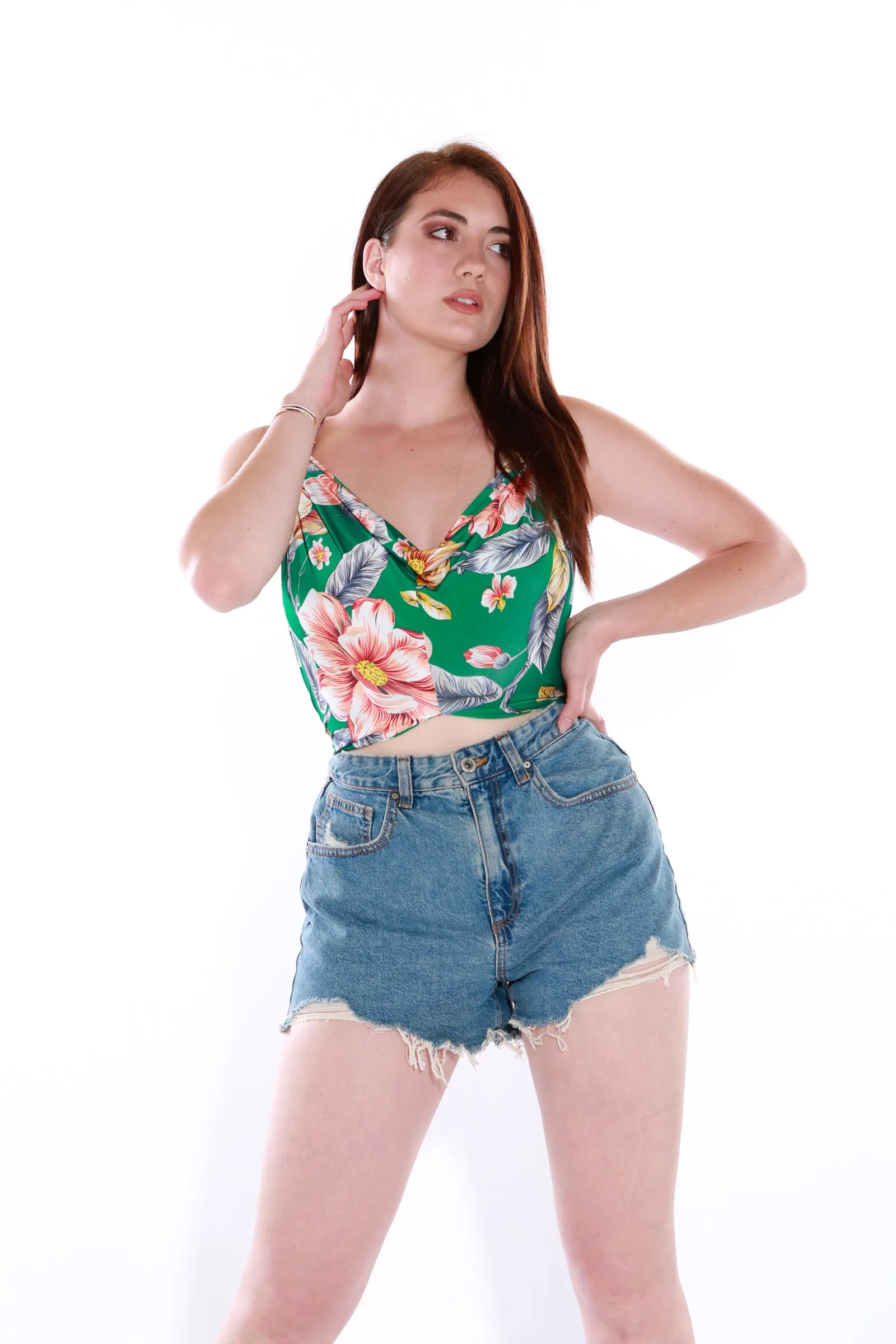 Wrap top - Halterneck Freesize- Green Lilly
