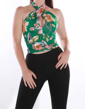 Wrap top - Halterneck Freesize- Green Lilly