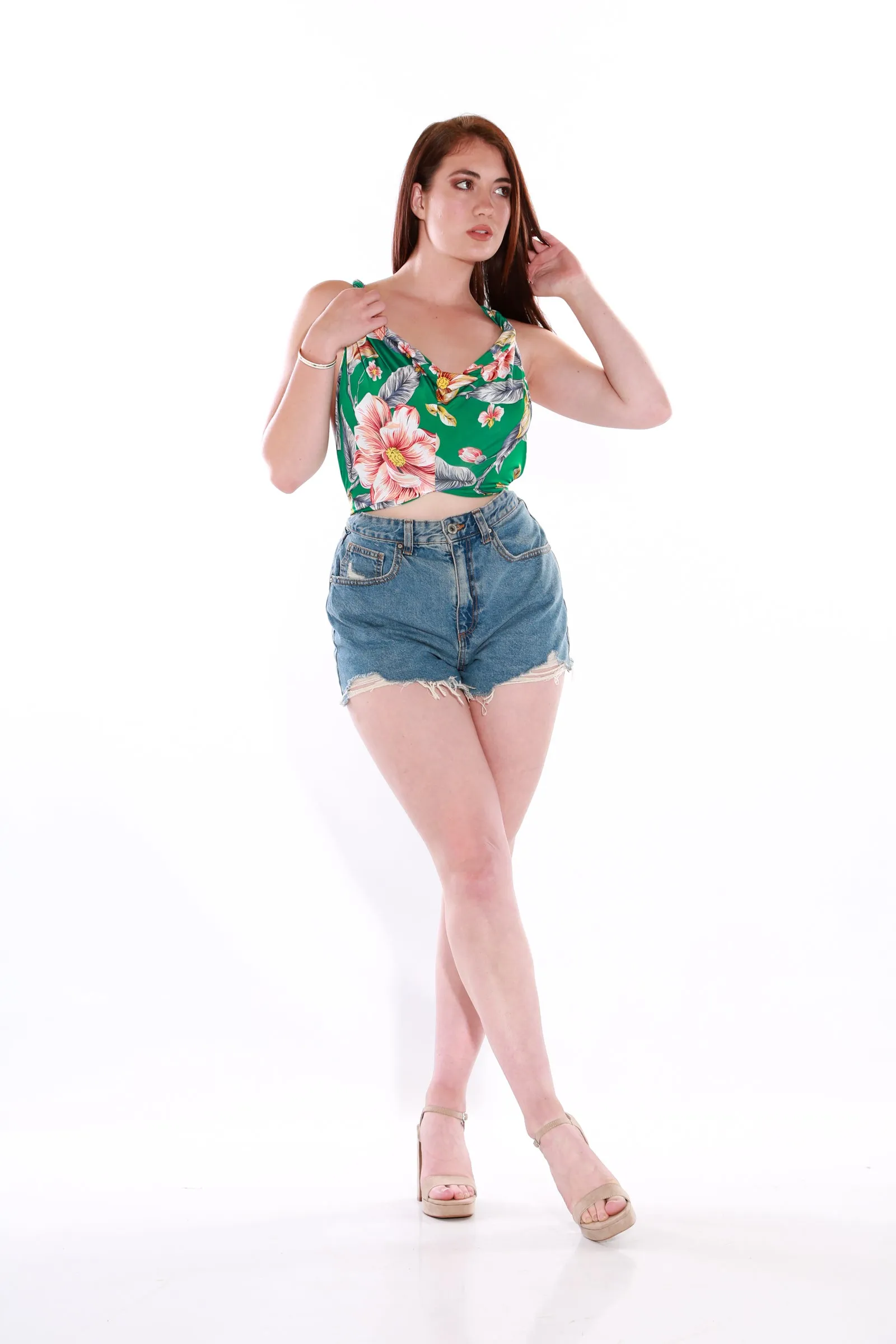 Wrap top - Halterneck Freesize- Green Lilly