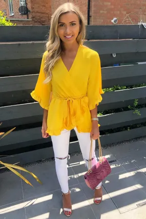 Yellow Wrap Frill Top