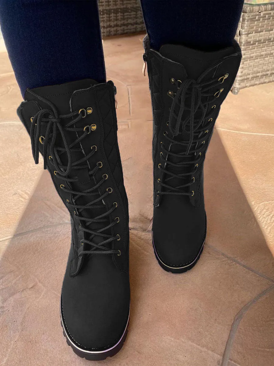 Zipper Design Lace Up Boot